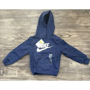 Boys Youth Nike Club Fleece Hoodie Sweatshirt Pullover Navy Blue Sz Small S NEW
